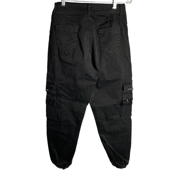 Nice Istanbul Cargo Jogger Pants 26 Black Embellished Pockets Sequins Stretchy - Picture 4 of 6